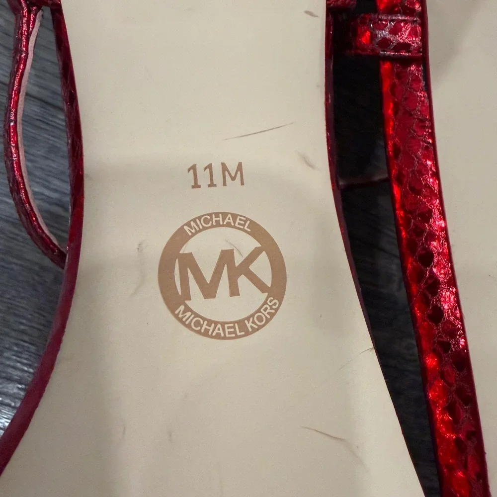 Michael Kors Red Metallic Snakeskin Embossed Leather Sandals Heels 11M